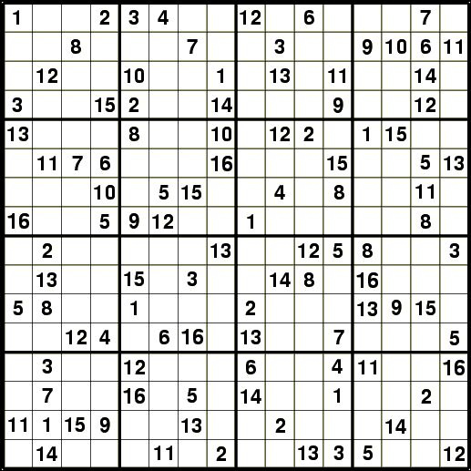 Printable Sudoku 16×16 Numbers Only