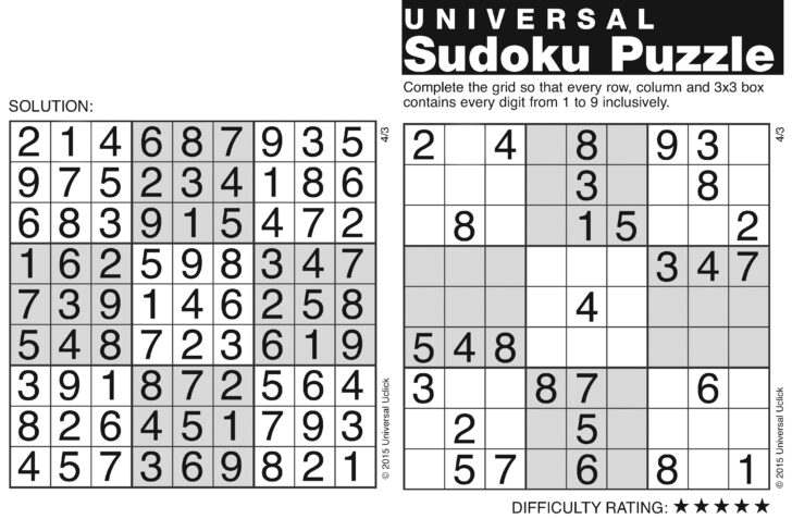 Printable Sudoku 2022 Andrews Mcneel Syndication Answera