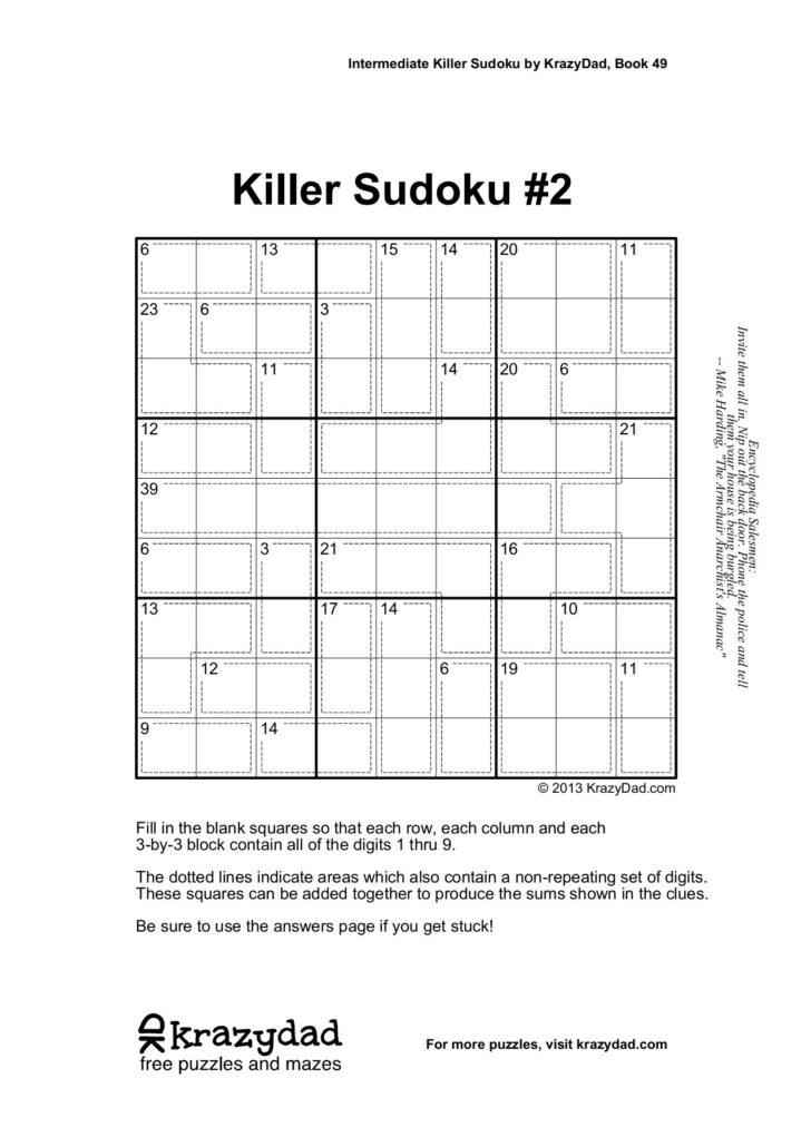 Printable Sudoku Killer Krazydad