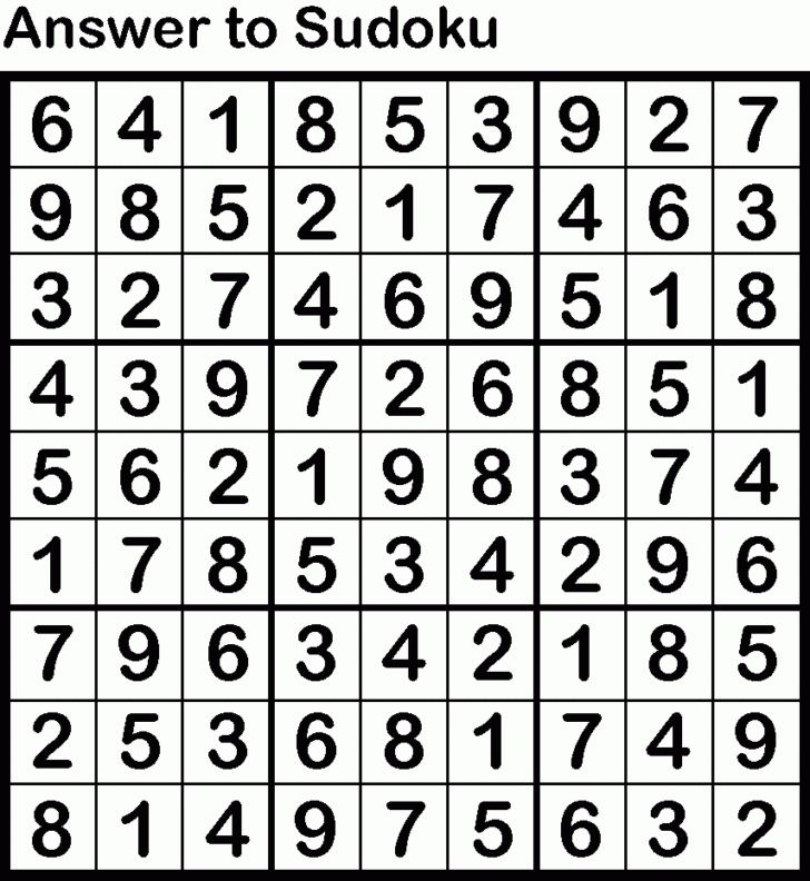 Sudoku Printable With Answer Key