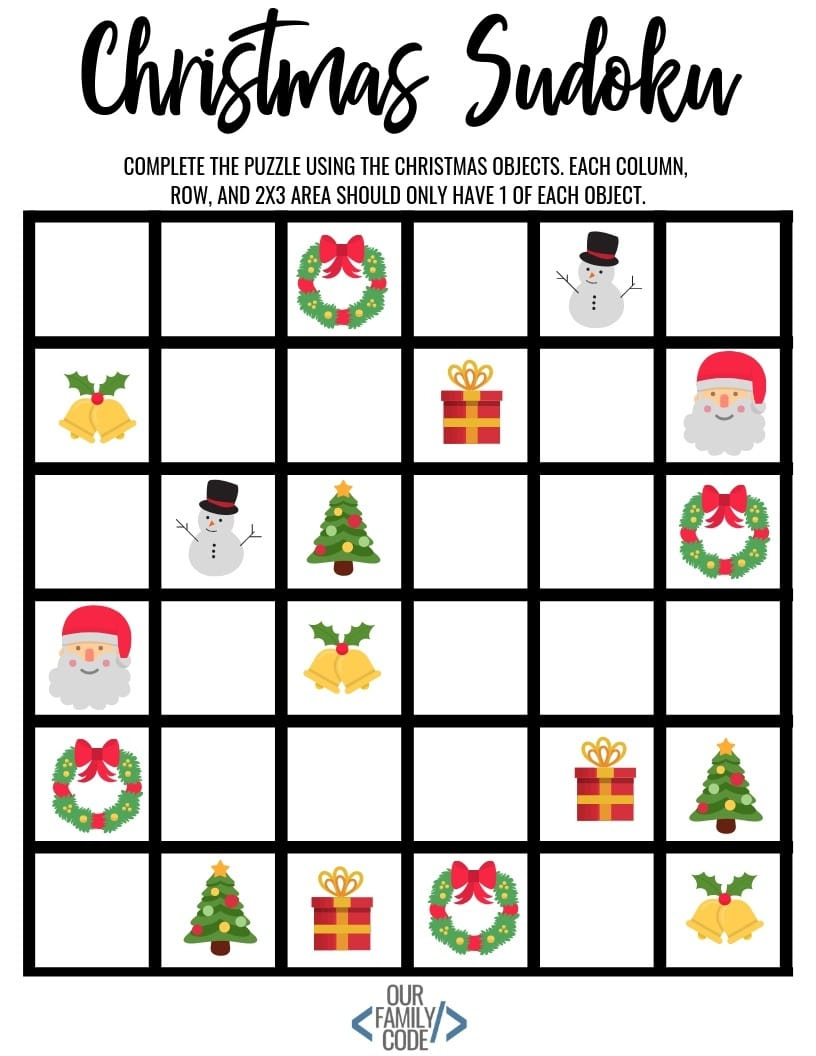 Christmas Sudoku Logical Reasoning Activity For Kids Sudoku Printable