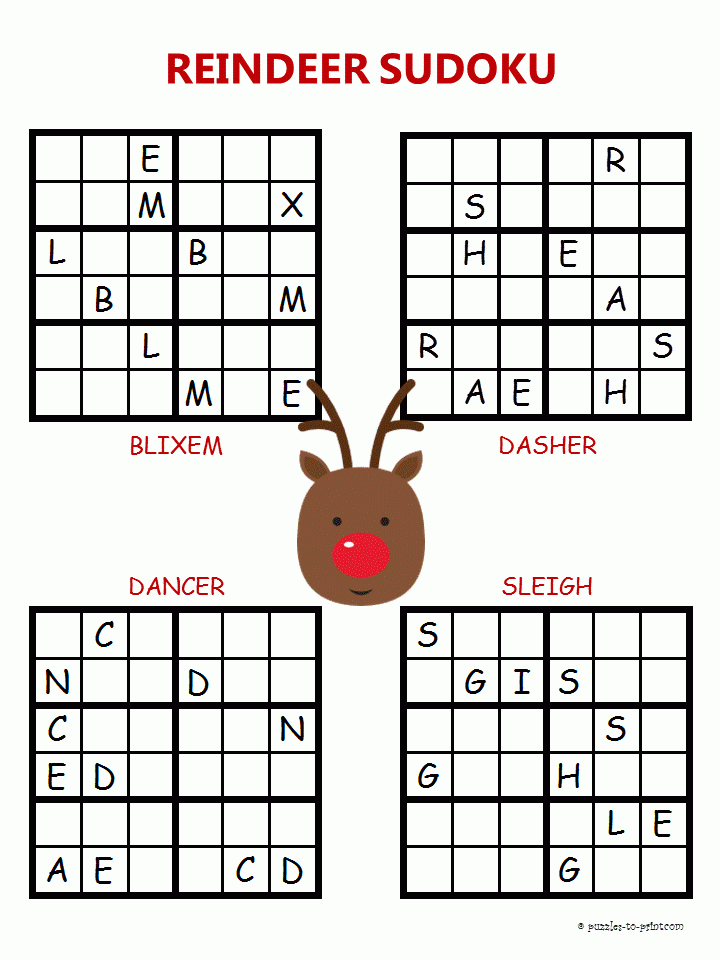 Christmas Sudoku Reindeer Christmas Worksheets Christmas Puzzle 
