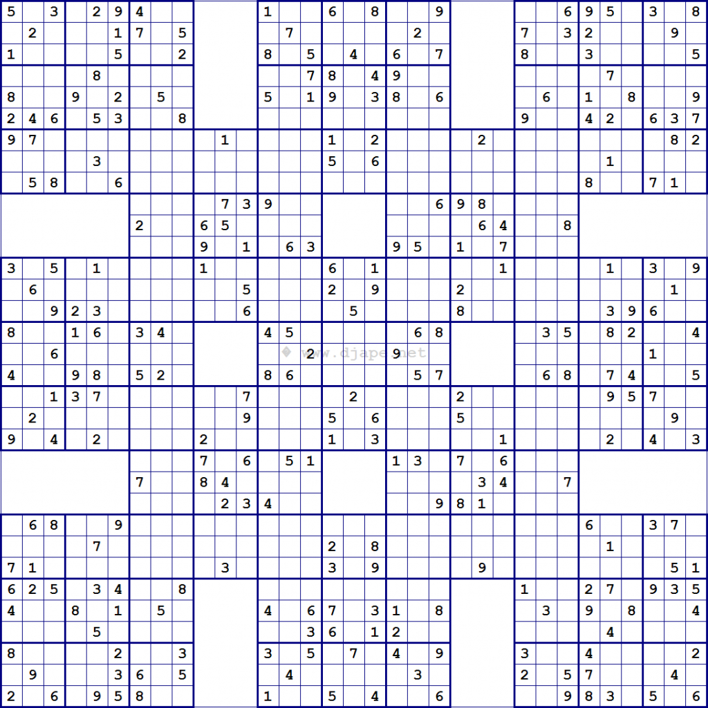 Double Harakiri Sudoku X Free Printable Samurai Sudoku Free Printable