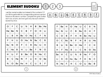 Element Sudoku Games Chemistry Starter For GCSE And A Level 