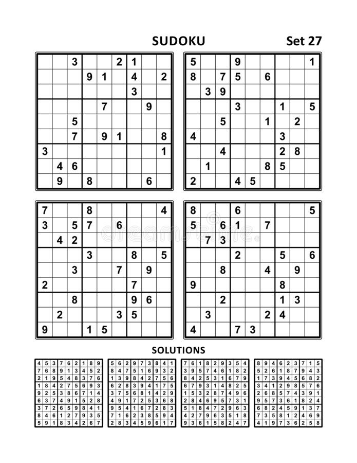 Four Sudoku Games With Answers Of Medium Level Set 27 Stock Vector 