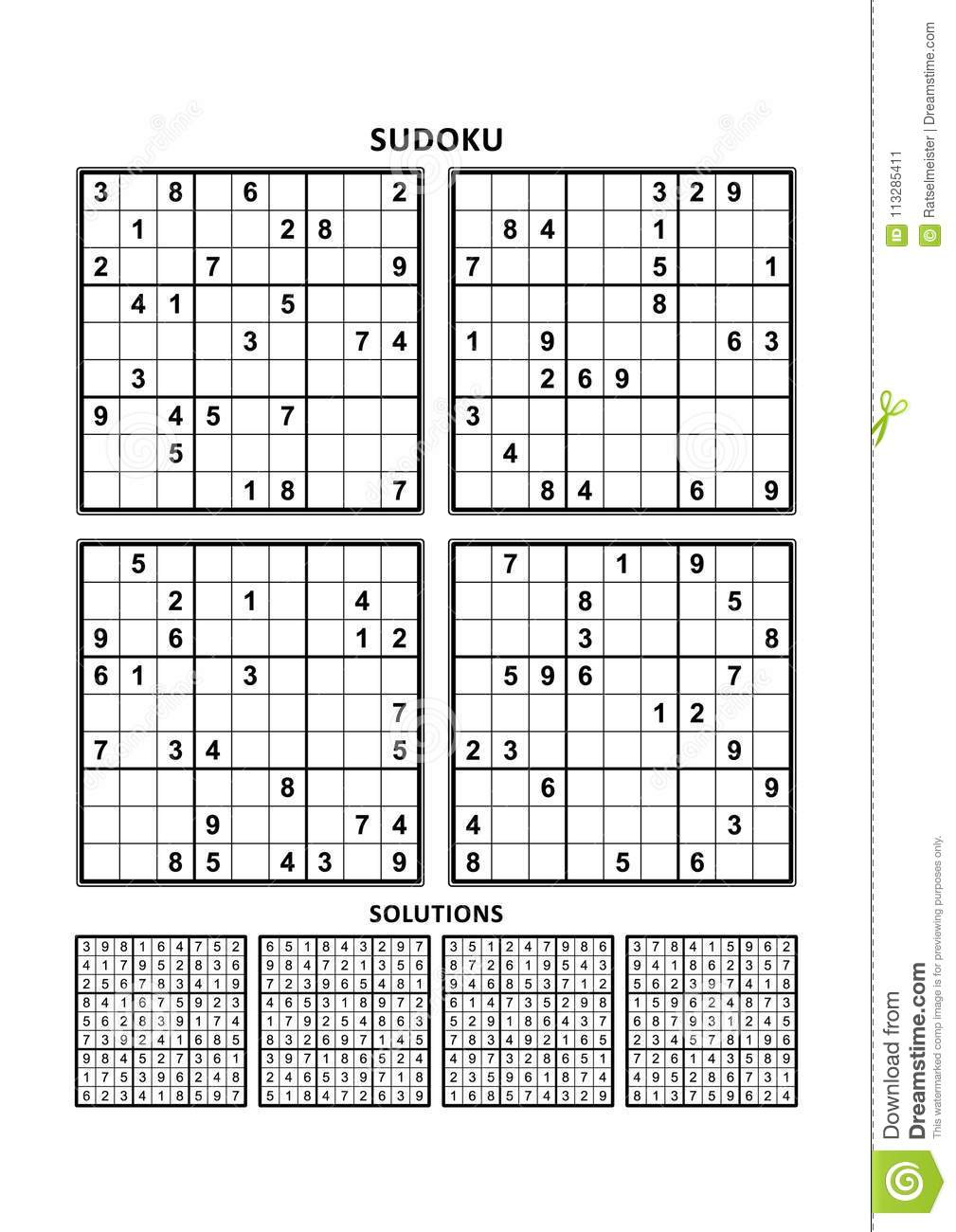 Four Sudoku Games With Answers Set 10 Stock Vector Illustration Of 
