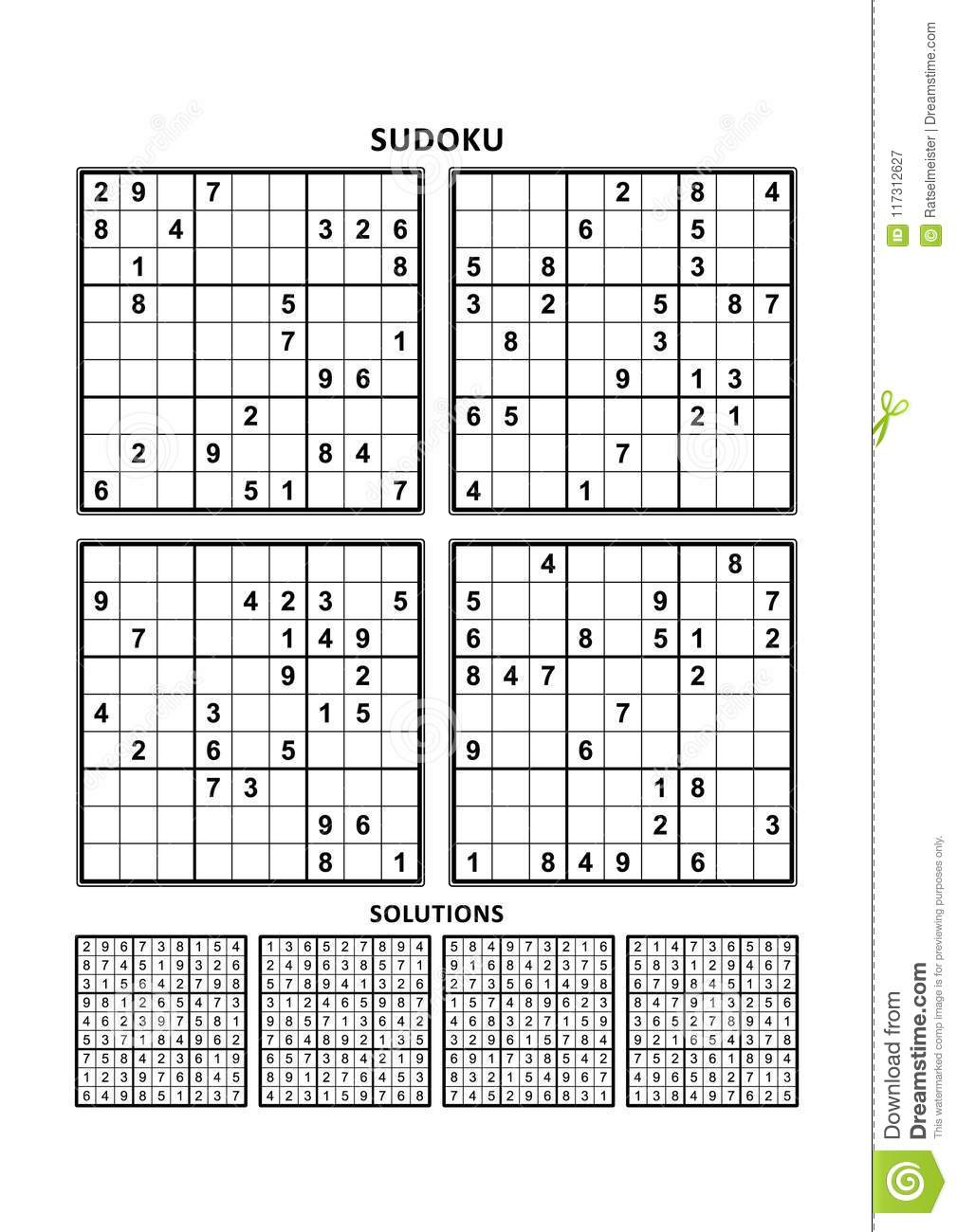 Four Sudoku Games With Answers Set 12 Stock Vector Illustration Of 