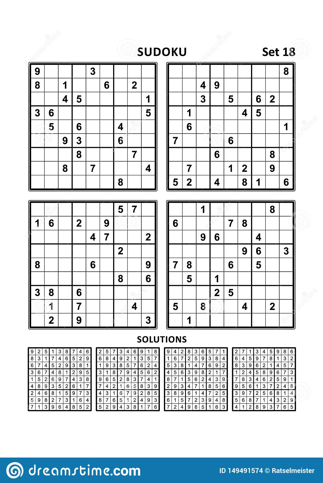 Four Sudoku Games With Answers Set 18 Stock Vector Illustration Of 