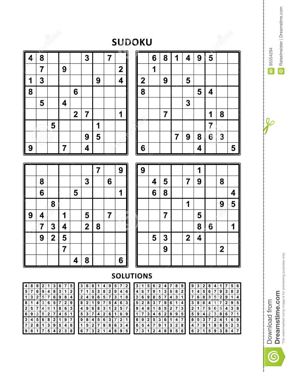 Four Sudoku Games With Answers Set 5 Stock Vector Illustration Of 