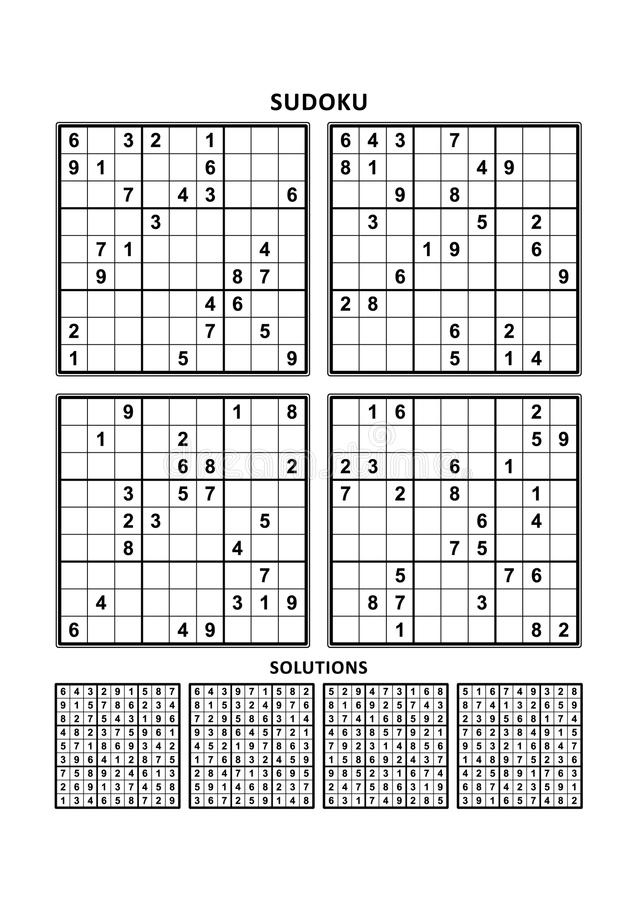 Four Sudoku Games With Answers Set 6 Stock Vector Illustration Of 