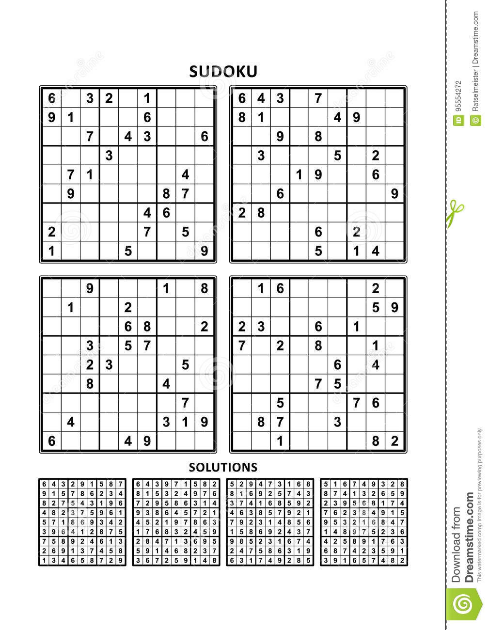 Four Sudoku Games With Answers Set 6 Stock Vector Illustration Of 