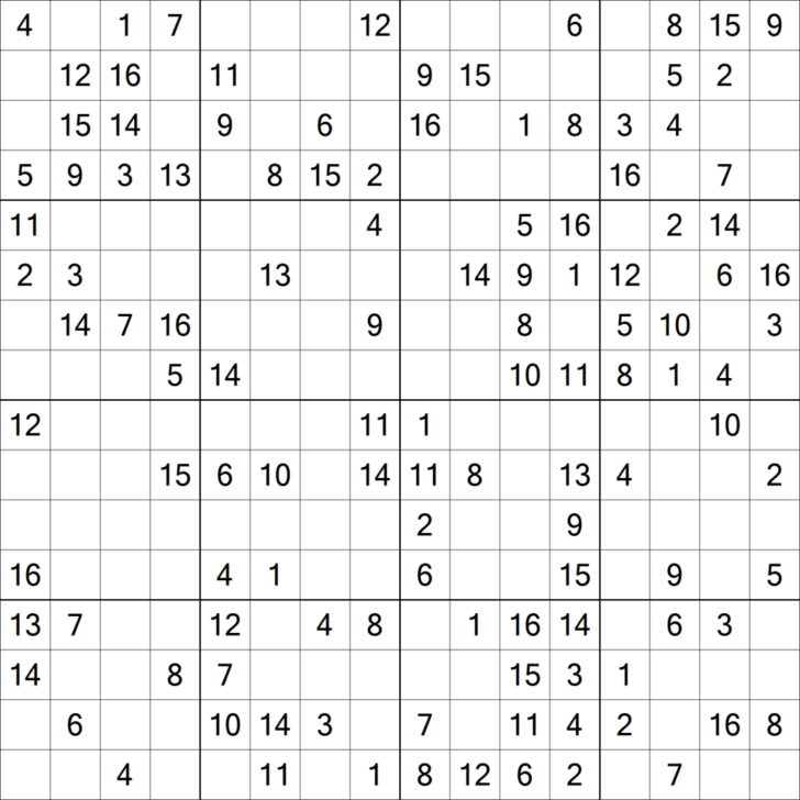 Printable 16 X16 Sudoku Grids