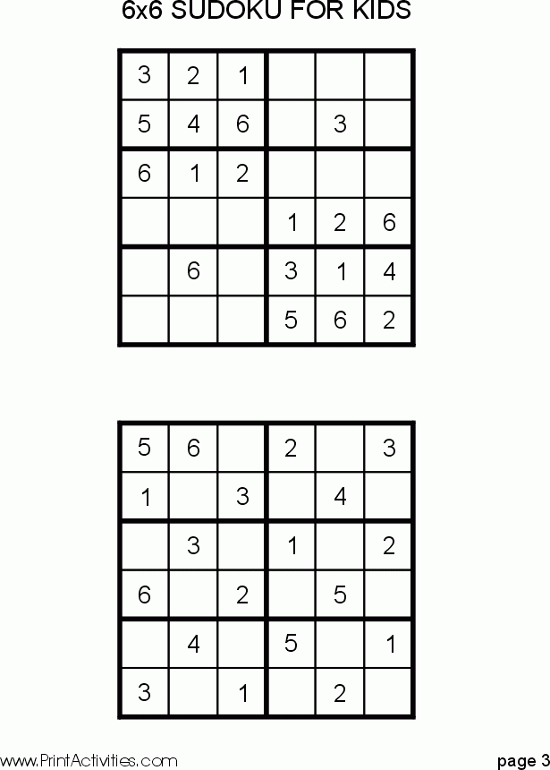 Free Kid Sudoku Puzzle 6x6 Page 3