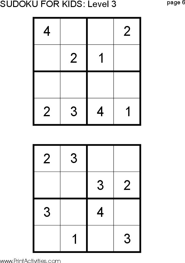 Free Kid Sudoku Puzzle Level 3 Page 6 Okul Okul ncesi Matematik 
