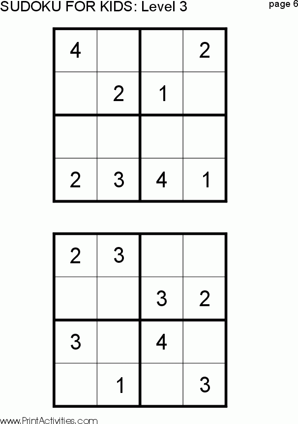 Free Kid Sudoku Puzzle Level 3 Page 6 Sudoku Puzzles Sudoku Math 