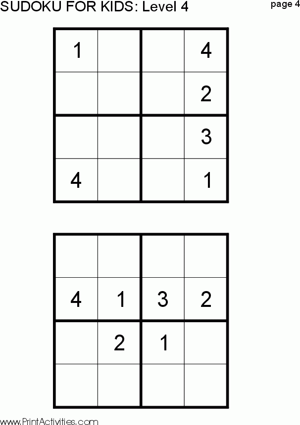 Free Kid Sudoku Puzzle Level 4 Page 4