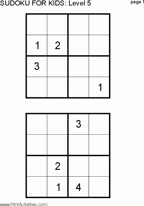 Free Kid Sudoku Puzzle Level 5 Page 1