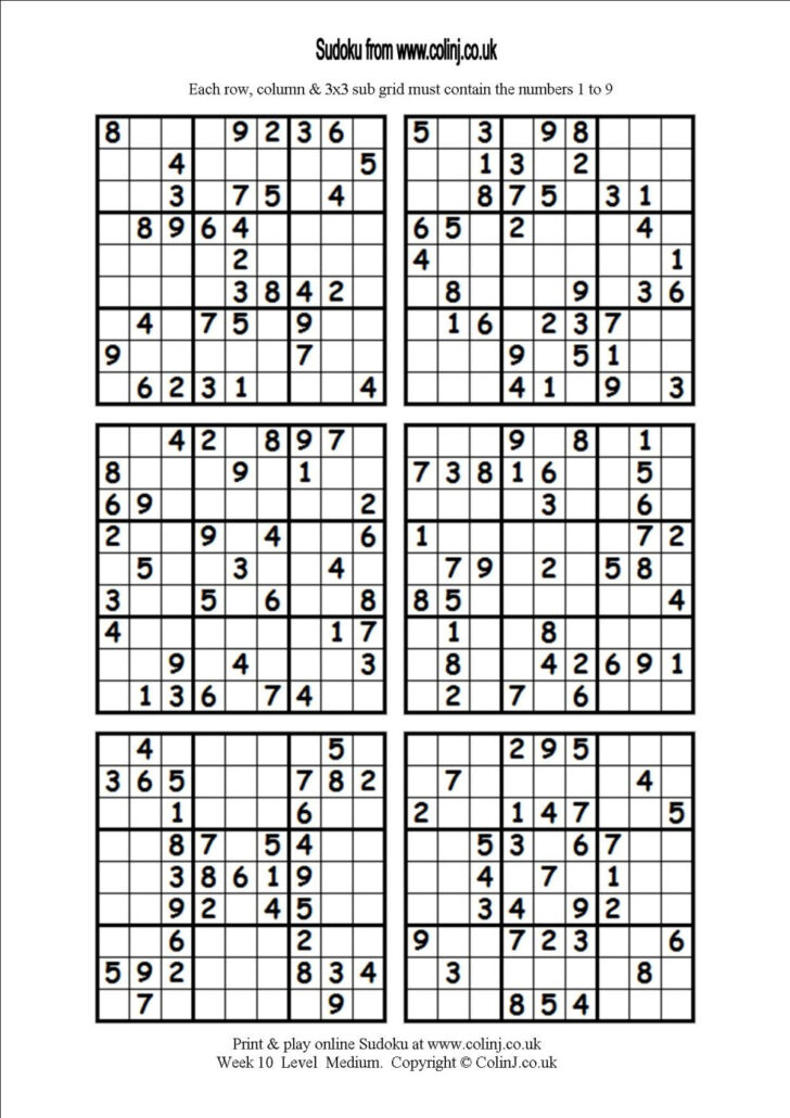 Free Printable Sudoku Puzzles 6 Per Page
