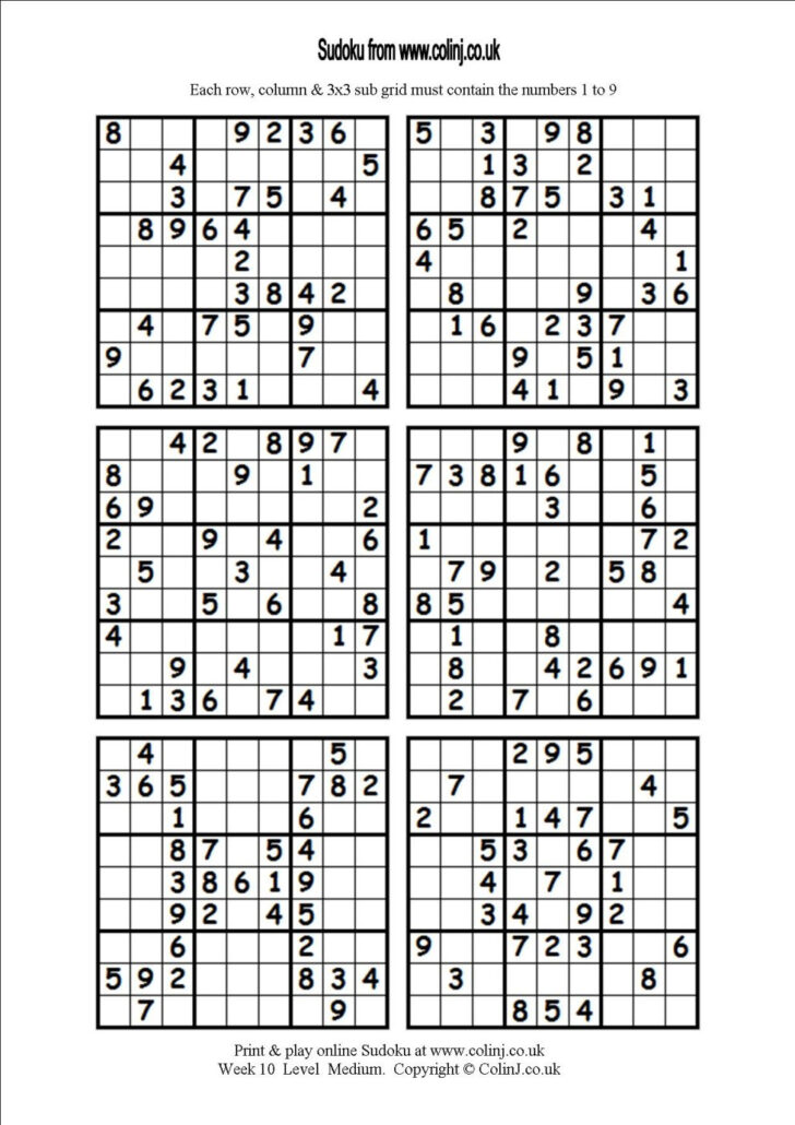 Printable Suduko Grids 6 To A Page