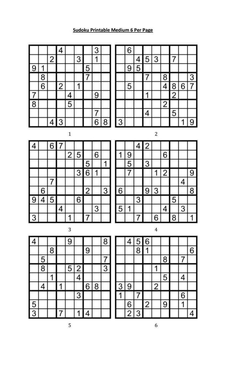 Printable Sudoku Grids 6 Per Page