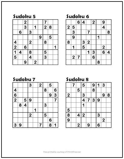 Free Printable Sudoku Puzzles Sudoku Puzzles Sudoku Free Printables