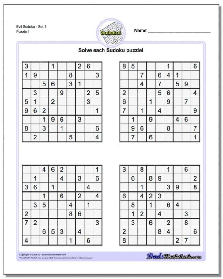 Children’s Sudoku Printable Free Sudoku Printable Puzzles 4 Per Page