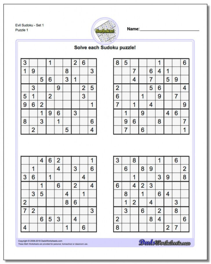 Printable Sudoku 4 To A Page