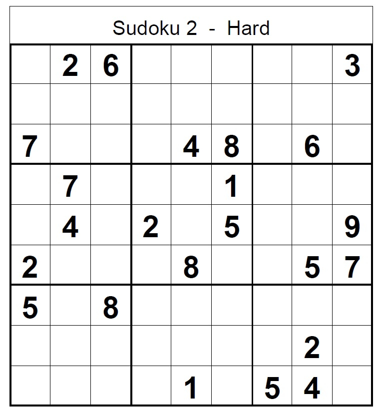 Hard Sudoku Puzzle No 2 Sudoku Hard Puzzles