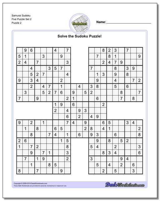 Https www dadsworksheets Samurai Sudoku Five Puzzle Set 2 Www 