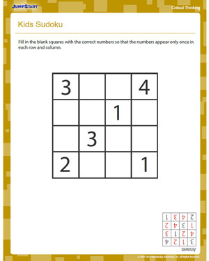 Kids Sudoku Critical Thinking 2nd Grade Worksheet JumpStart