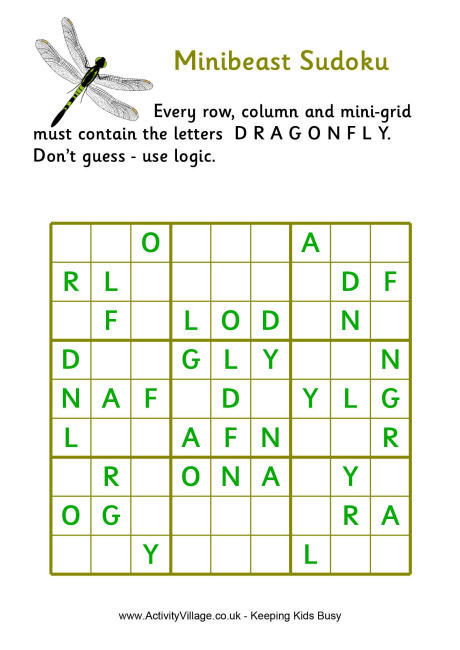 Minibeast Word Sudoku Difficult