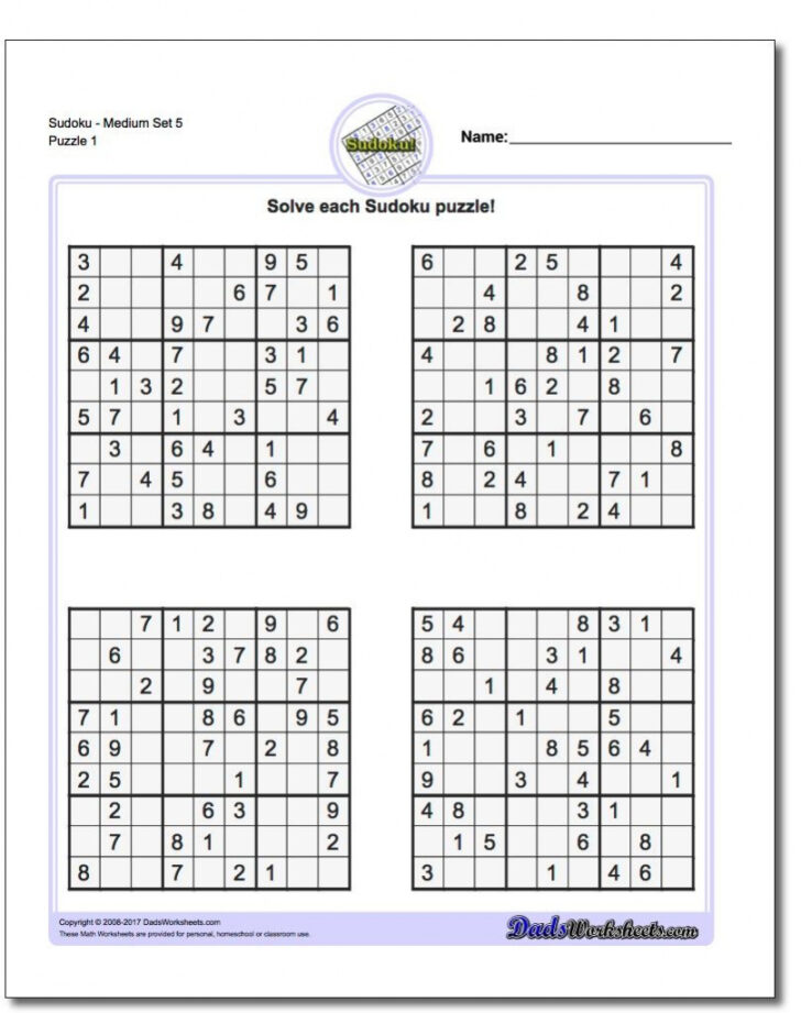 Free Printable Sudoku 4 Per Page