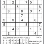 Sample Of Sudoku Daily Vertical Tribune Content Agency March 2 2015