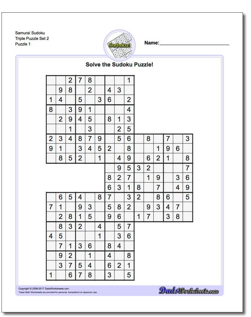 Samurai Sudoku Triples Https www dadsworksheets Sudoku Printable