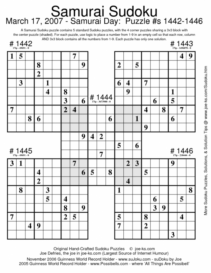 Samurai Sudoku Printable Free Advanced 9985