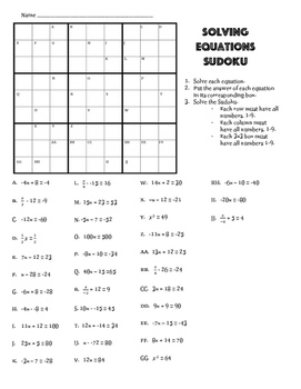 Solving Equations Sudoku By Smart And Acute By Kristy Gentry TpT