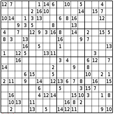 Printable Sudoku 16×16 Krazydad