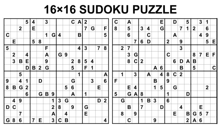 16 X 16 Number Sudoku Printable Free Puzzles