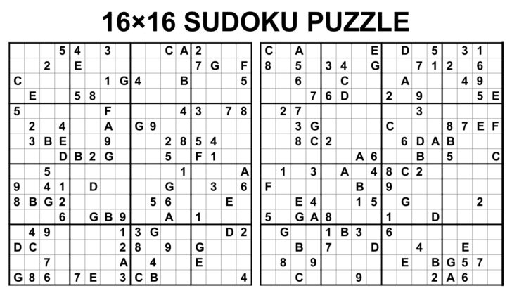 Sudoku Puzzles Free Printable 16 X 16