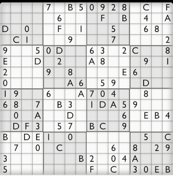 Printable Sudoku 16×16