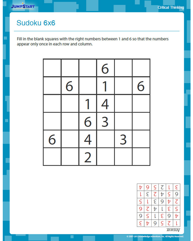 Sudoku 6x6 View Free Critical Thinking Worksheet For 3rd Grade 