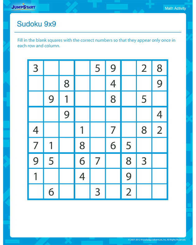 Sudoku 9 X 9 View Free Printable Math Activity JumpStart
