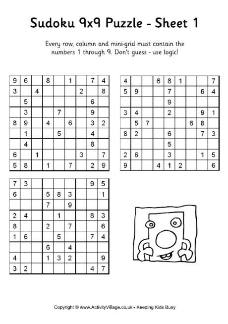 Sudoku Puzzles Printable 9 X 9