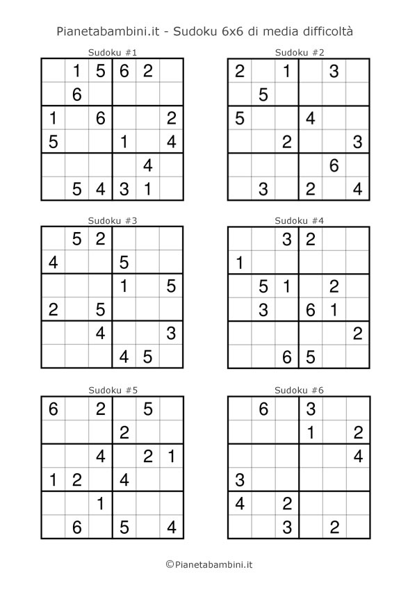 Sudoku Per Bambini 90 Schemi 6x6 Di Media Difficolt Da Stampare 