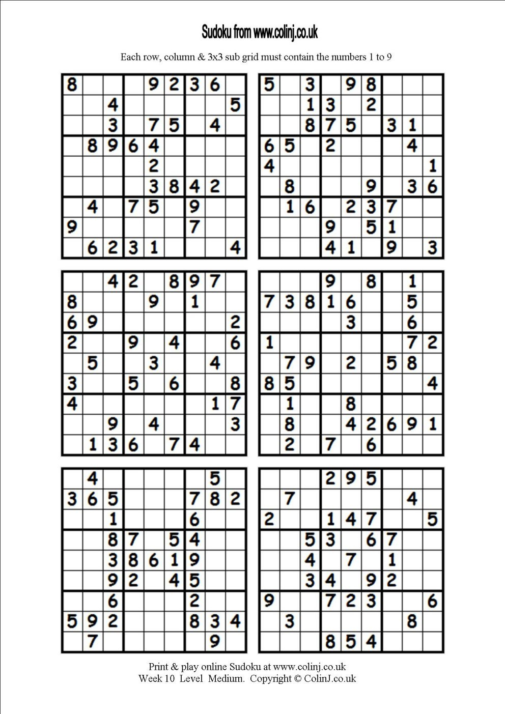 Sudoku Printable Medium 6 Per Pageaaron Woodyear Issuu Printable 