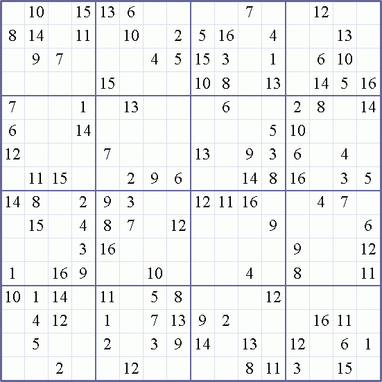 Printable Weekly Sudoku 16×16 Hard Puzzle