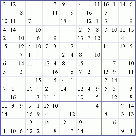 Printable Weekly Sudoku 16×16