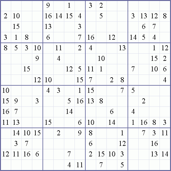 Sudoku Weekly Print This Puzzle 16x16 Medium Puzzle