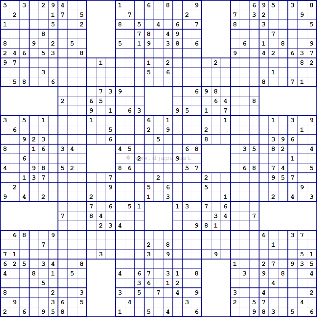 Super Samurai Sudoku 13 Grids Printable Samurai Sudoku Medium 