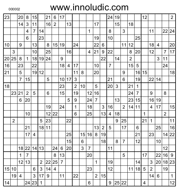 Sudoku 25×25 Printable